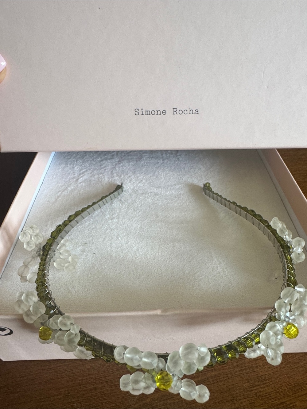 Simone Rocha Olive Green and White Floral Beaded Headband
